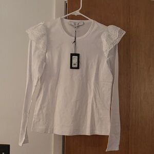 Joe's Jeans White Eyelet Accent Long Sleeve Top